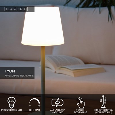 Lucide TYON - wiederaufladbare Tischlampe Innen/Außen - Akku/Batterie - LED Dim. - 1x2W 2700K - IP65 - Grün